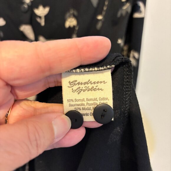 Gudrun Sjoden Black Bird Print Cotton Modal Long Sleeve Button Front Tunic - Picture 9 of 10